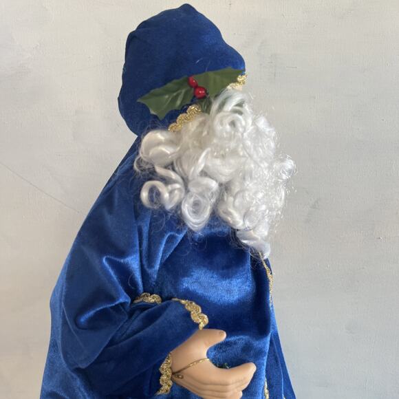 Vintage Santa Tree Topper 24 Blue Robe w/Snowman,Bear & Basket VTG Xmas Decor - Picture 6 of 11